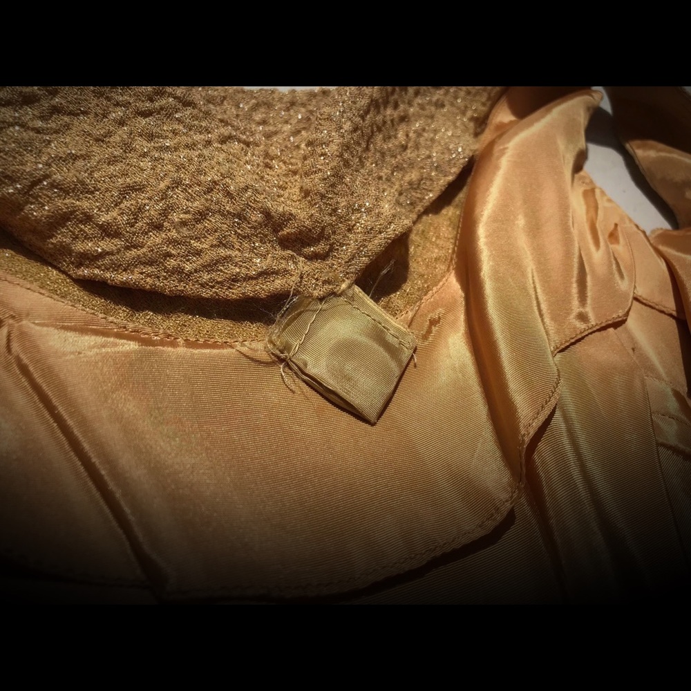 1950s Gold Shimmer Cowl Neck Cocktail Dress Sz M - Picture 8 of 8